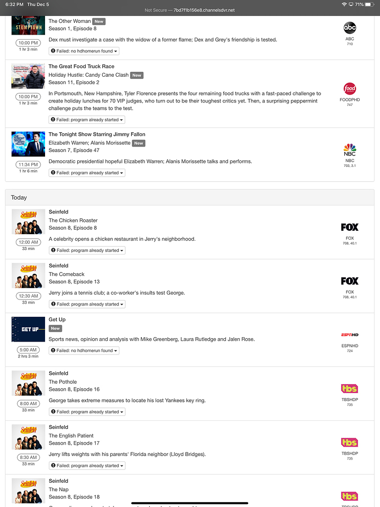 Failed recordings / no HDHomeRun found Channels DVR Channels Community