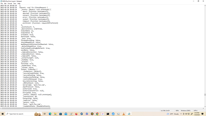 ESPN Plus Error log page 2