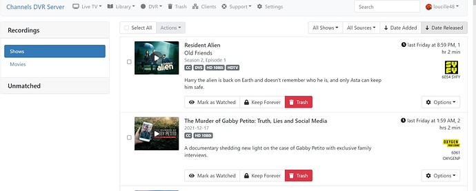 Manage Shows has Keep Forever