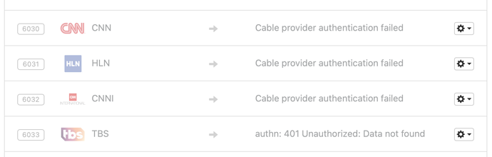 Cable provider authentication failed