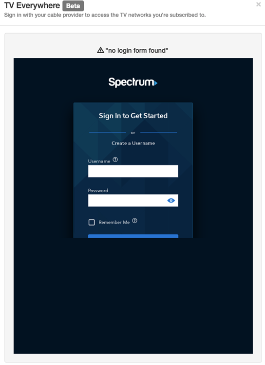 TVE Spectrum Auth Does Not See Login Form Troubleshooting Channels 