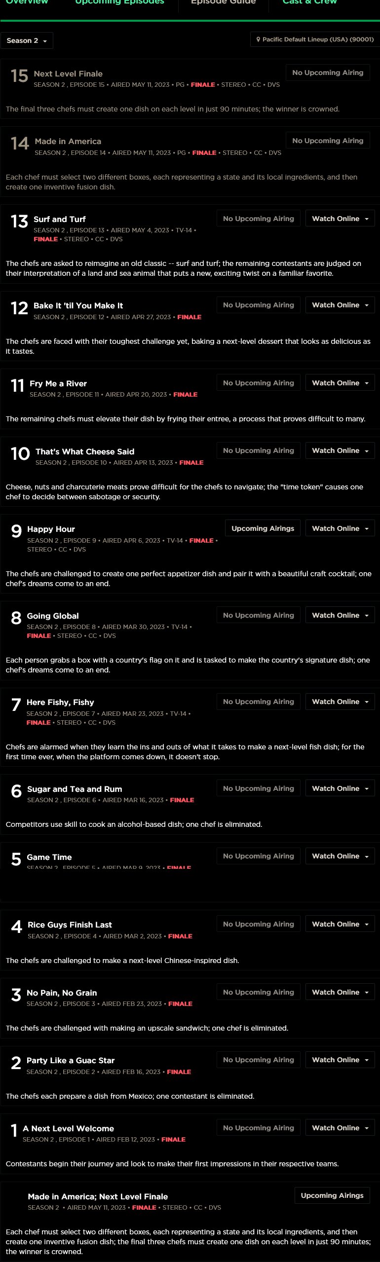 Odd listing for Next Level Chef tonight Troubleshooting Channels